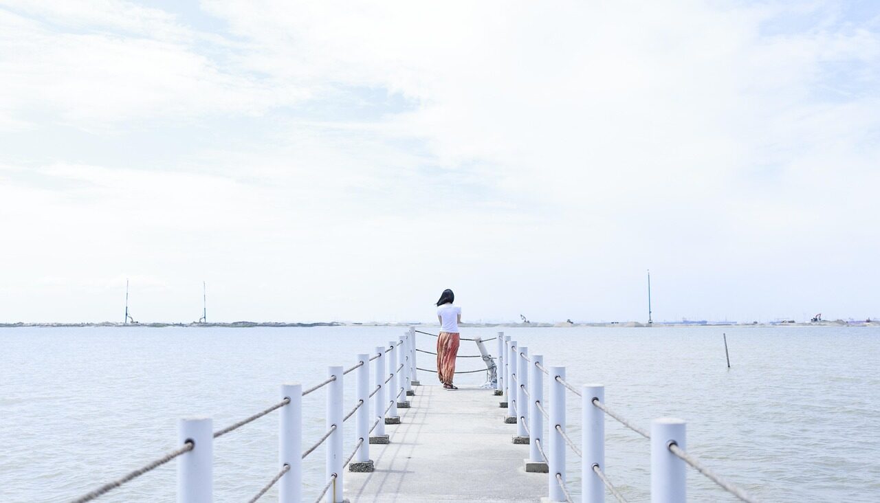 girl, sea, pier, woman, quiet, calm, nature, water, person, quiet, quiet, calm, calm, calm, calm, calm